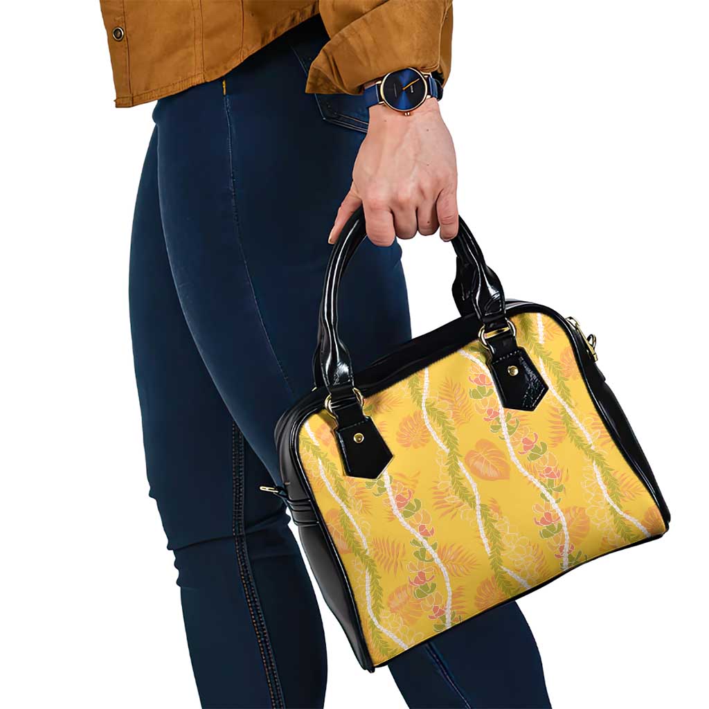 Hawaii Maile Lei Shoulder Handbag With Yellow Monstera Pattern LT05 - Polynesian Pride
