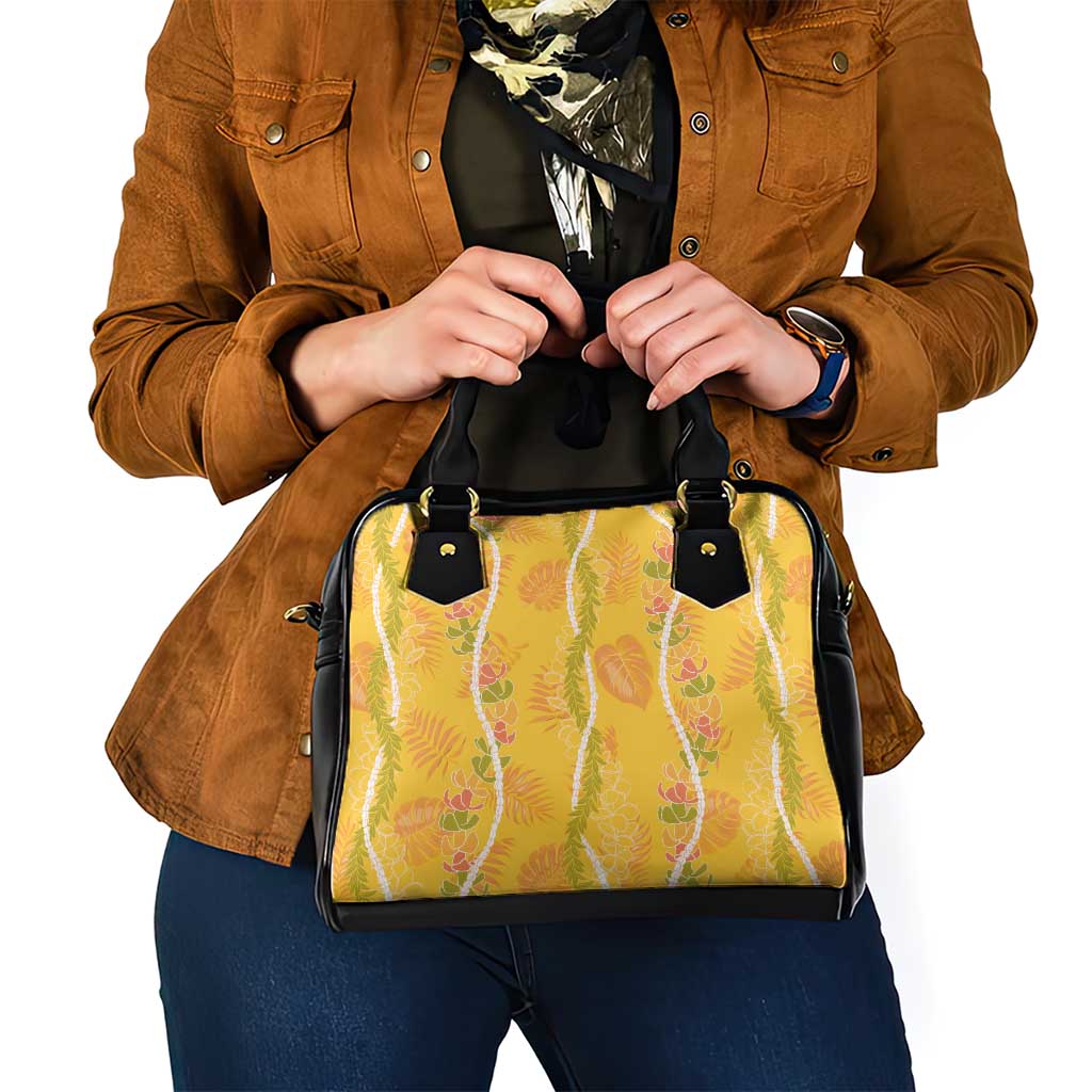 Hawaii Maile Lei Shoulder Handbag With Yellow Monstera Pattern LT05 - Polynesian Pride