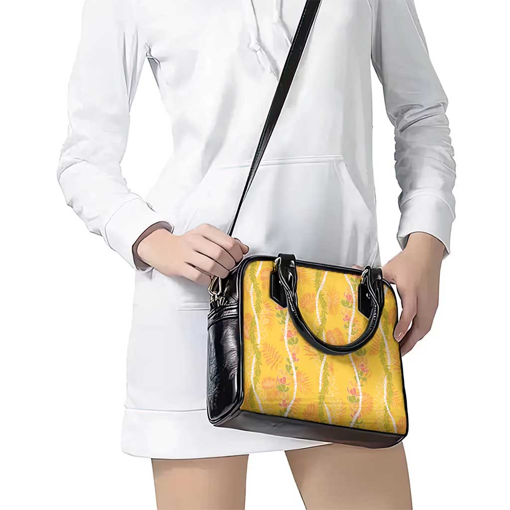 Hawaii Maile Lei Shoulder Handbag With Yellow Monstera Pattern LT05 - Polynesian Pride