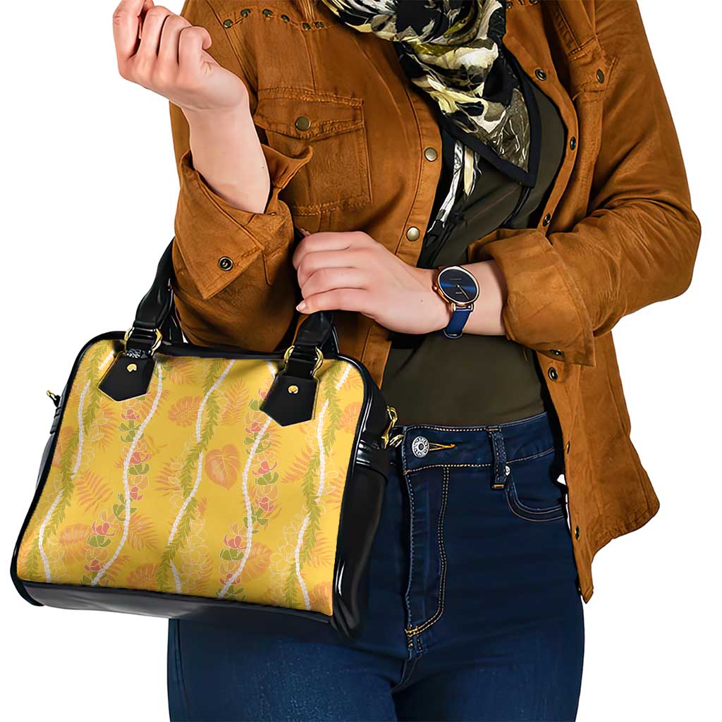 Hawaii Maile Lei Shoulder Handbag With Yellow Monstera Pattern LT05 - Polynesian Pride
