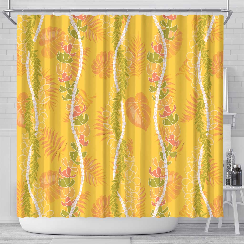 Hawaii Maile Lei Shower Curtain With Yellow Monstera Pattern LT05 - Polynesian Pride