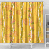 Hawaii Maile Lei Shower Curtain With Yellow Monstera Pattern LT05 - Polynesian Pride