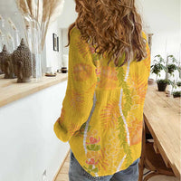 Hawaii Maile Lei Women Casual Shirt With Yellow Monstera Pattern LT05 - Polynesian Pride