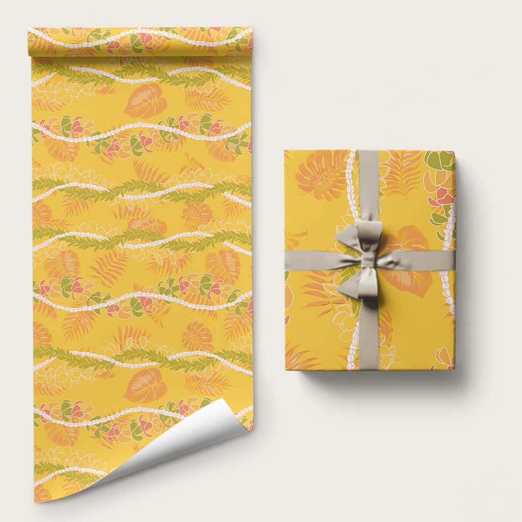 Hawaii Maile Lei Wrapping Paper With Yellow Monstera Pattern LT05 58" × 23" Yellow - Polynesian Pride