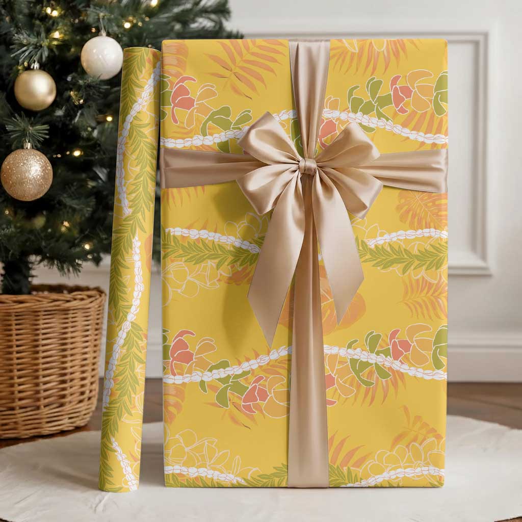Hawaii Maile Lei Wrapping Paper With Yellow Monstera Pattern LT05 - Polynesian Pride