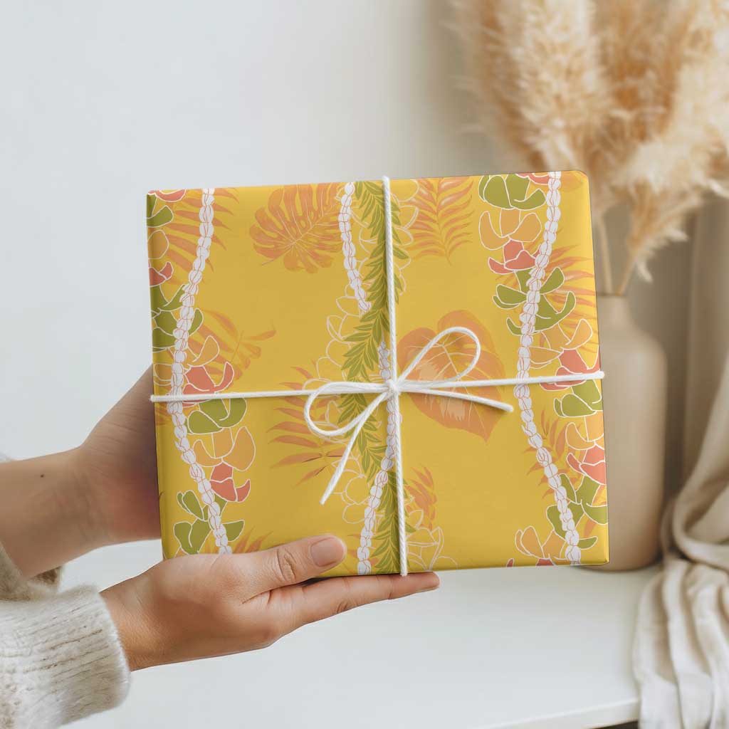 Hawaii Maile Lei Wrapping Paper With Yellow Monstera Pattern LT05 - Polynesian Pride