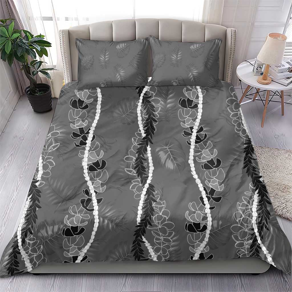 Hawaii Maile Lei Bedding Set With Gray Monstera Pattern LT05 - Polynesian Pride