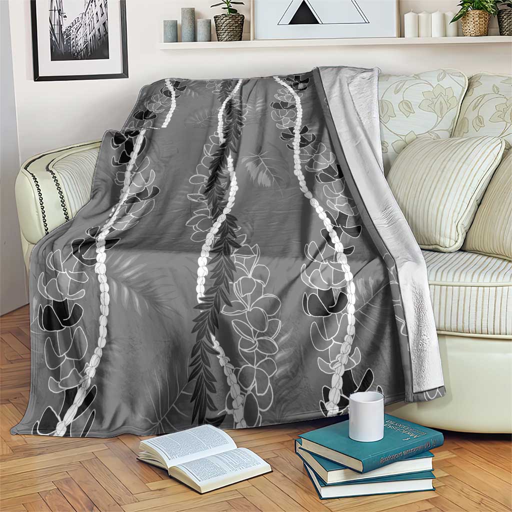 Hawaii Maile Lei Blanket With Gray Monstera Pattern LT05 Gray - Polynesian Pride