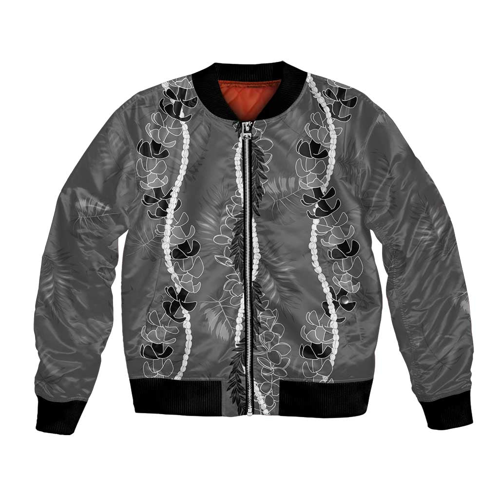 Hawaii Maile Lei Bomber Jacket With Gray Monstera Pattern LT05 Unisex Gray - Polynesian Pride