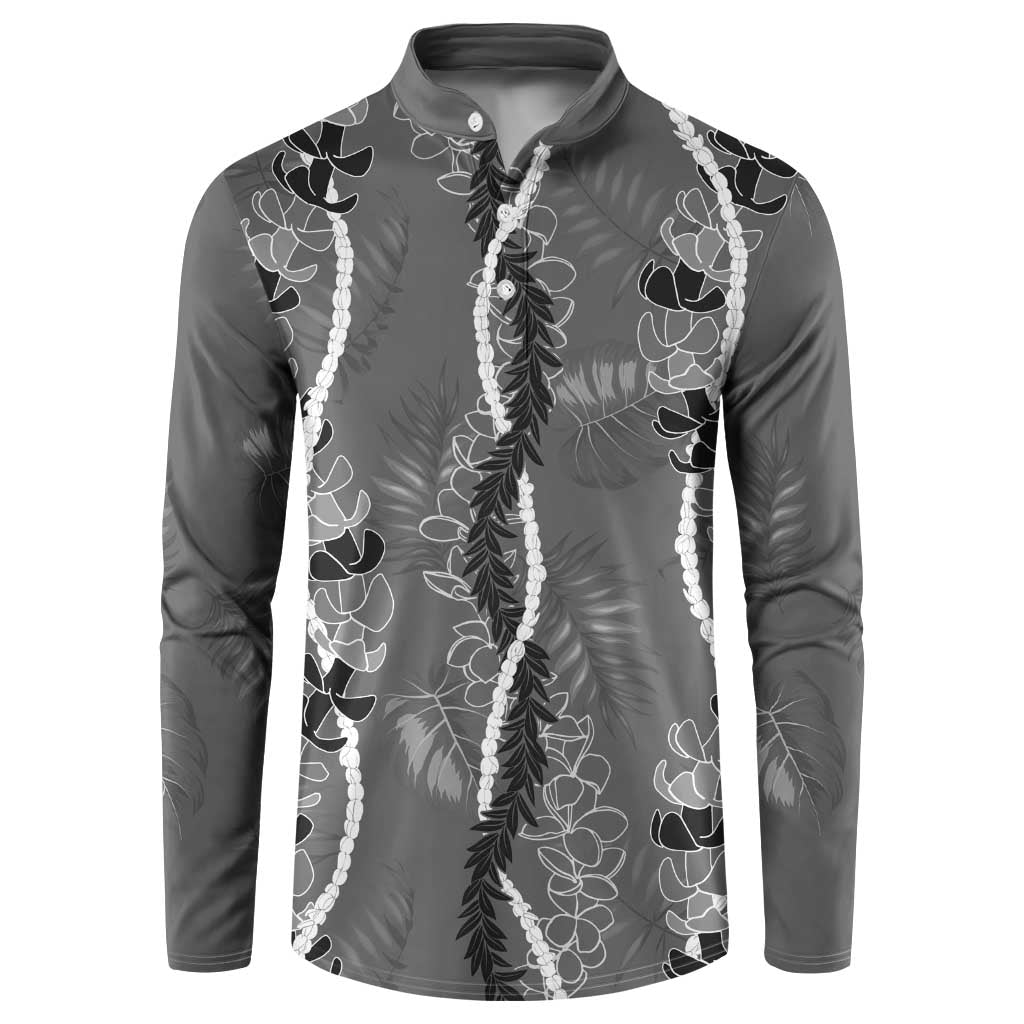 Hawaii Maile Lei Button Sweatshirt With Gray Monstera Pattern LT05 Gray - Polynesian Pride