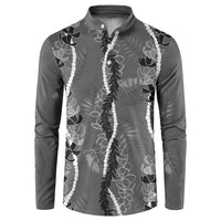 Hawaii Maile Lei Button Sweatshirt With Gray Monstera Pattern LT05 Gray - Polynesian Pride