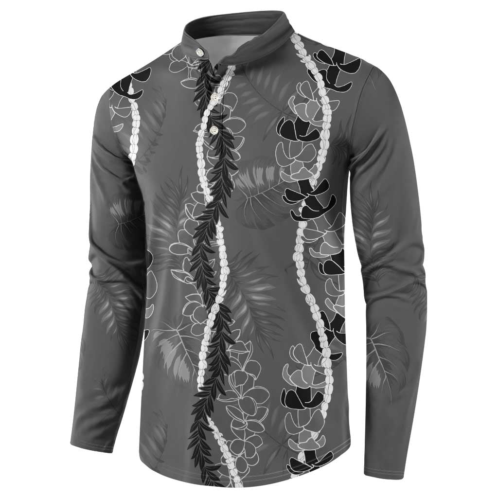 Hawaii Maile Lei Button Sweatshirt With Gray Monstera Pattern LT05 - Polynesian Pride