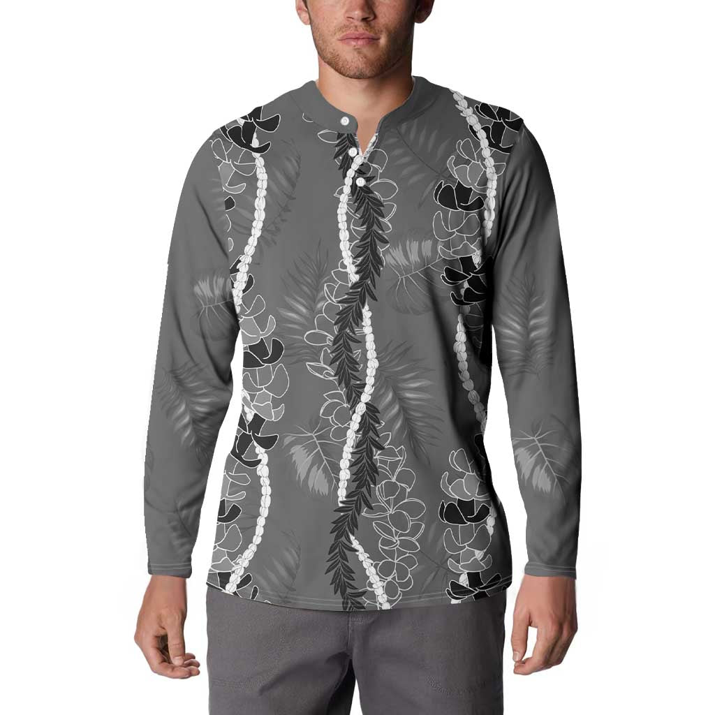 Hawaii Maile Lei Button Sweatshirt With Gray Monstera Pattern LT05 - Polynesian Pride