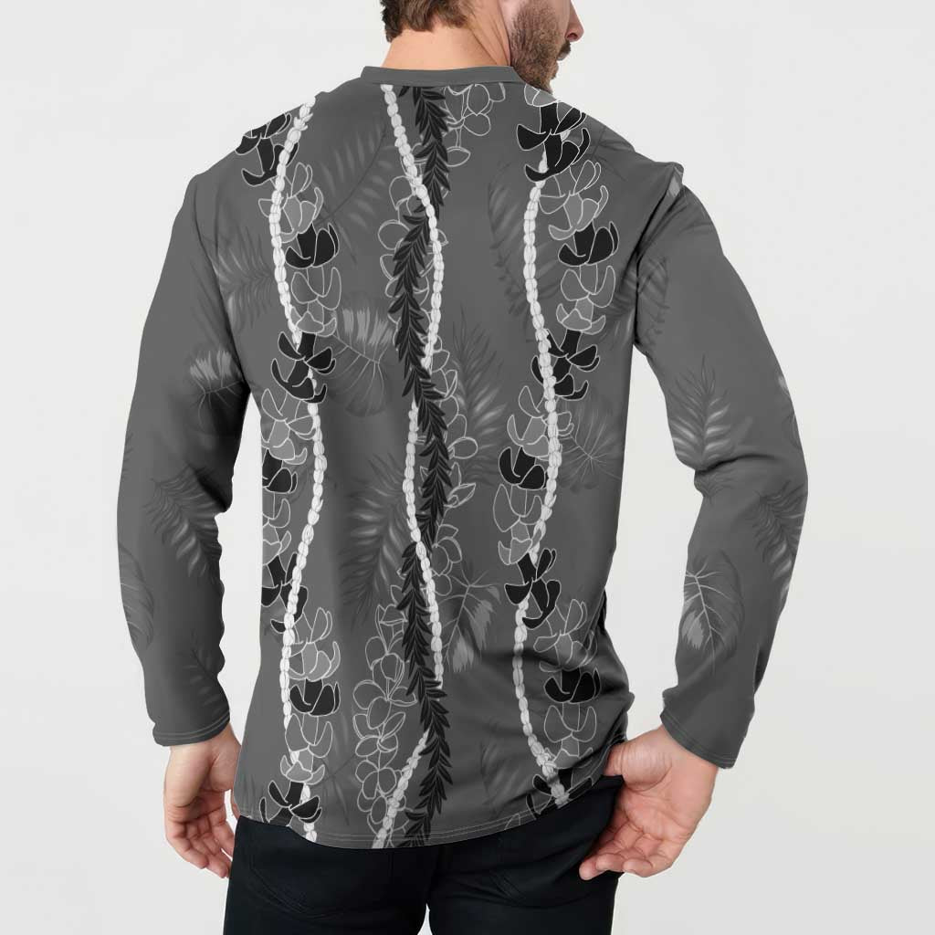 Hawaii Maile Lei Button Sweatshirt With Gray Monstera Pattern LT05 - Polynesian Pride