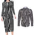 Hawaii Maile Lei Couples Matching Long Sleeve Bodycon Dress and Long Sleeve Button Shirt With Gray Monstera Pattern