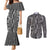 Hawaii Maile Lei Couples Matching Mermaid Dress and Long Sleeve Button Shirt With Gray Monstera Pattern