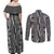 Hawaii Maile Lei Couples Matching Off Shoulder Maxi Dress and Long Sleeve Button Shirt With Gray Monstera Pattern