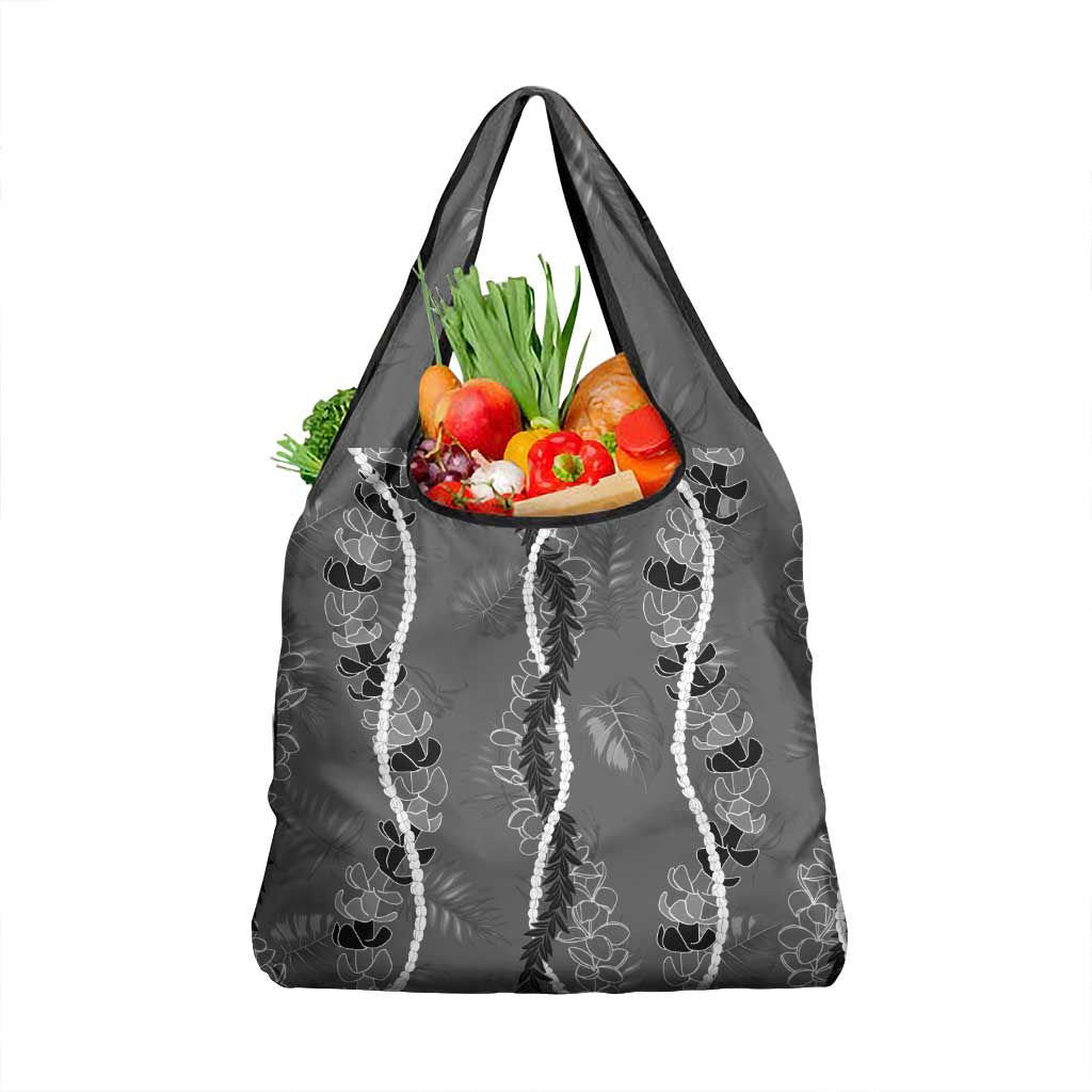 Hawaii Maile Lei Grocery Bag With Gray Monstera Pattern LT05 1-pack One Size Gray - Polynesian Pride