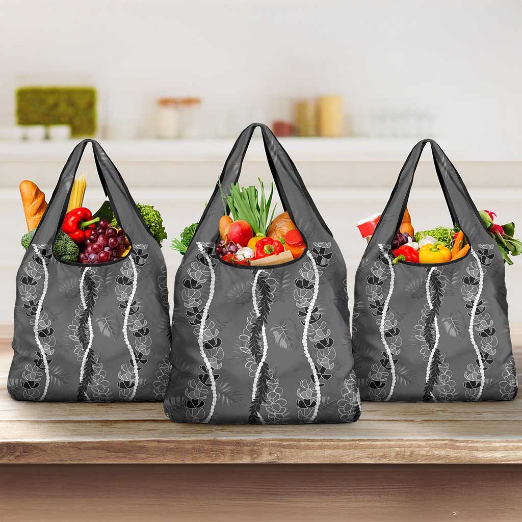Hawaii Maile Lei Grocery Bag With Gray Monstera Pattern LT05 3-pack One Size Gray - Polynesian Pride