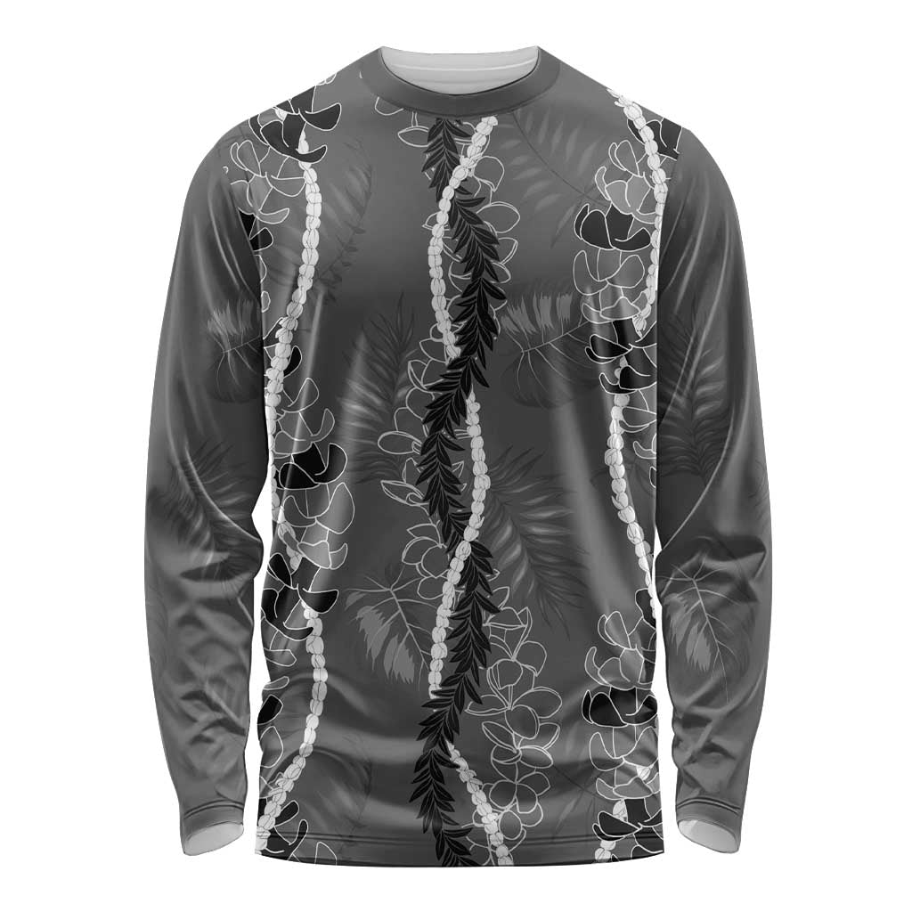 Hawaii Maile Lei Long Sleeve Shirt With Gray Monstera Pattern LT05 Unisex Gray - Polynesian Pride