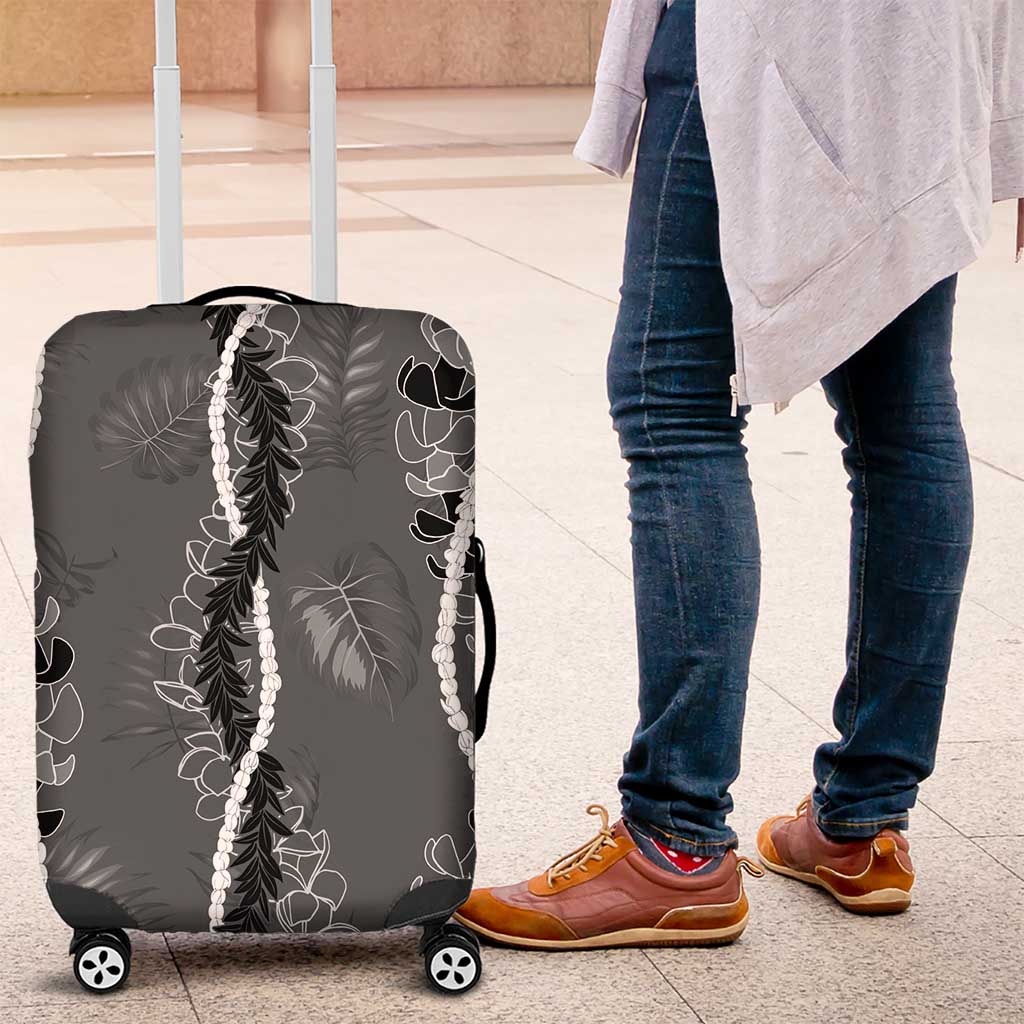 Hawaii Maile Lei Luggage Cover With Gray Monstera Pattern LT05 Gray - Polynesian Pride