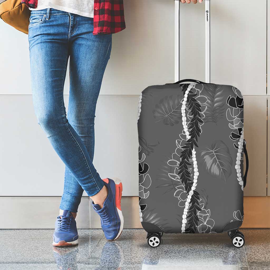 Hawaii Maile Lei Luggage Cover With Gray Monstera Pattern LT05 - Polynesian Pride
