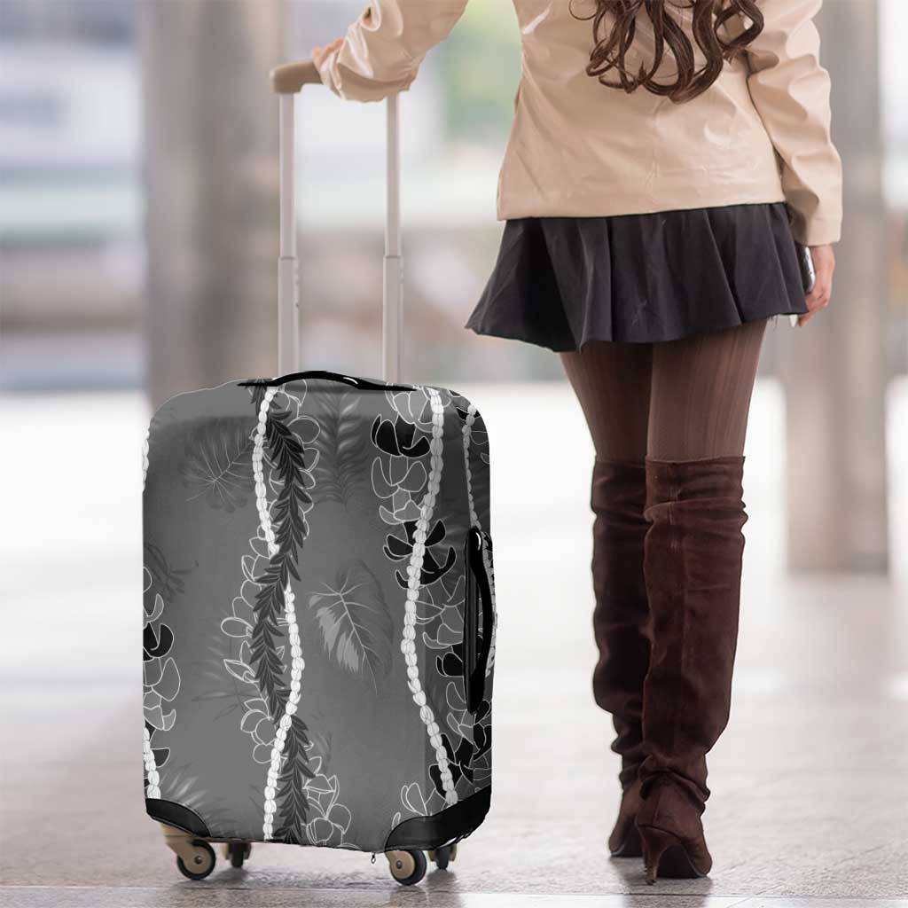 Hawaii Maile Lei Luggage Cover With Gray Monstera Pattern LT05 - Polynesian Pride