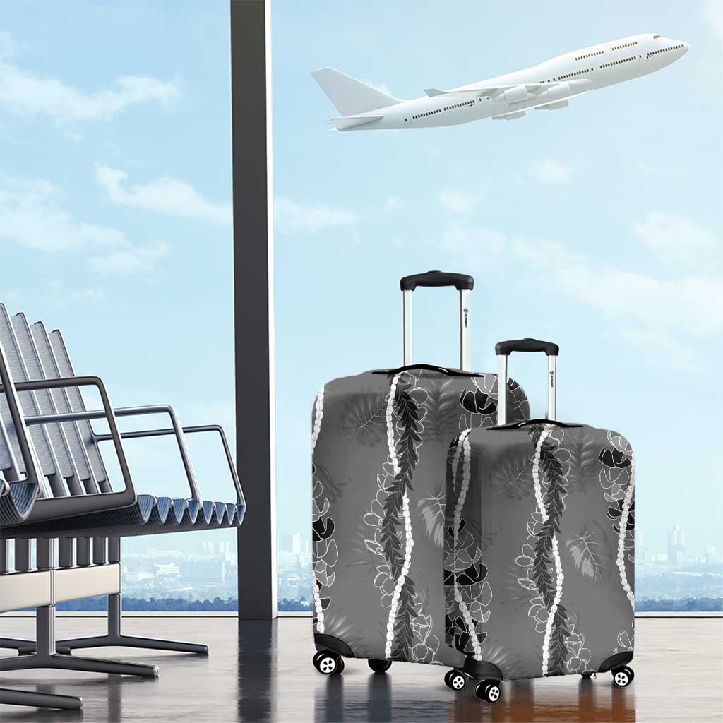 Hawaii Maile Lei Luggage Cover With Gray Monstera Pattern LT05 - Polynesian Pride