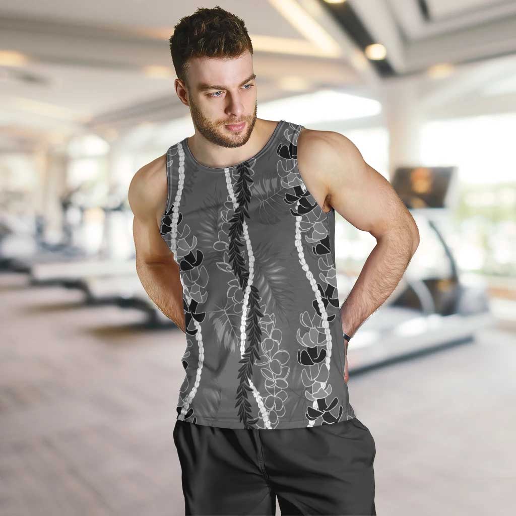 Hawaii Maile Lei Men Tank Top With Gray Monstera Pattern LT05 Gray - Polynesian Pride