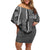 Hawaii Maile Lei Off Shoulder Short Dress With Gray Monstera Pattern