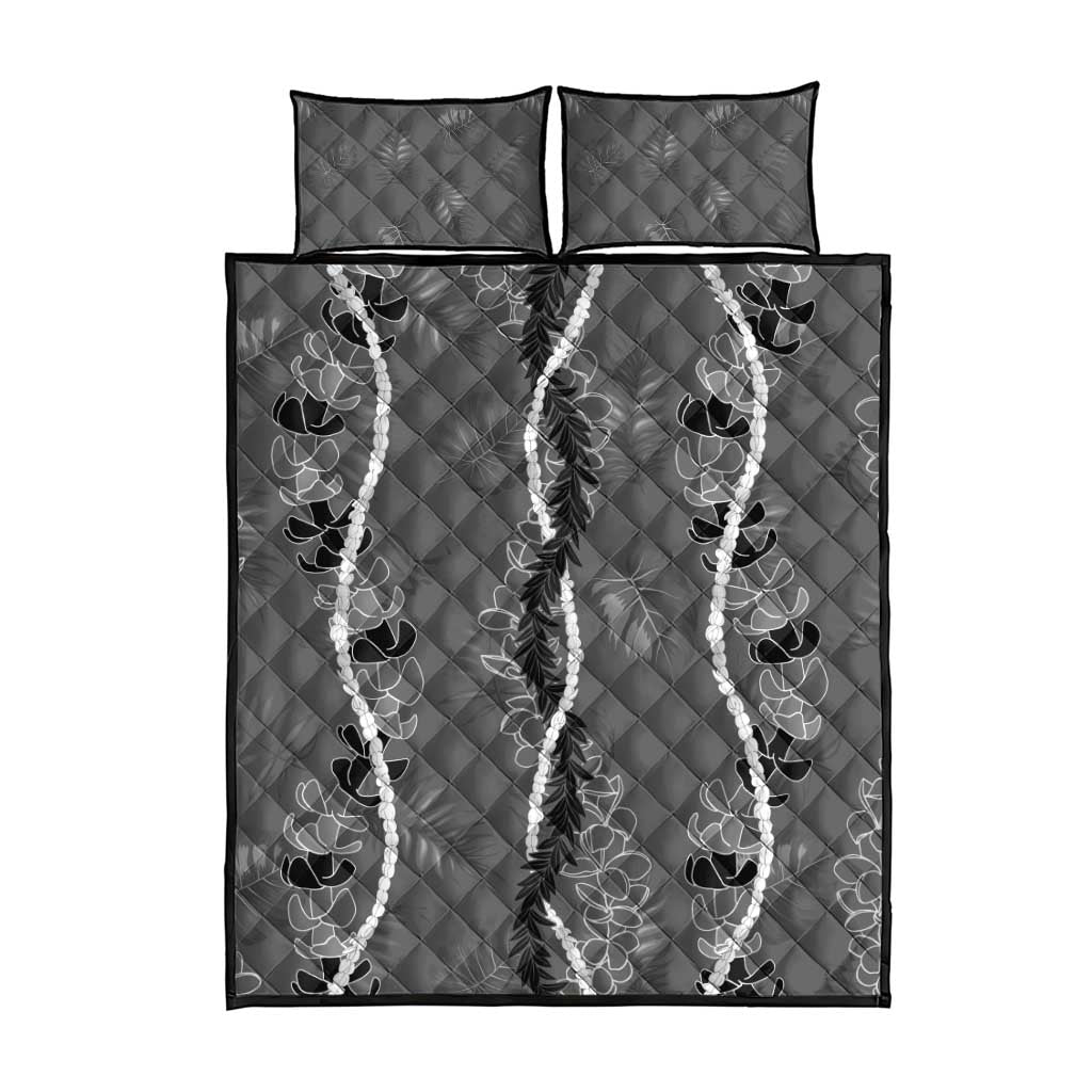 Hawaii Maile Lei Quilt Bed Set With Gray Monstera Pattern LT05 - Polynesian Pride