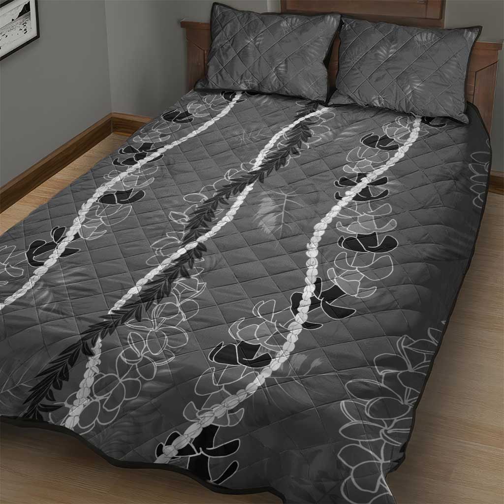 Hawaii Maile Lei Quilt Bed Set With Gray Monstera Pattern LT05 - Polynesian Pride