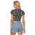 Hawaii Maile Lei Raglan Cropped T Shirt With Gray Monstera Pattern