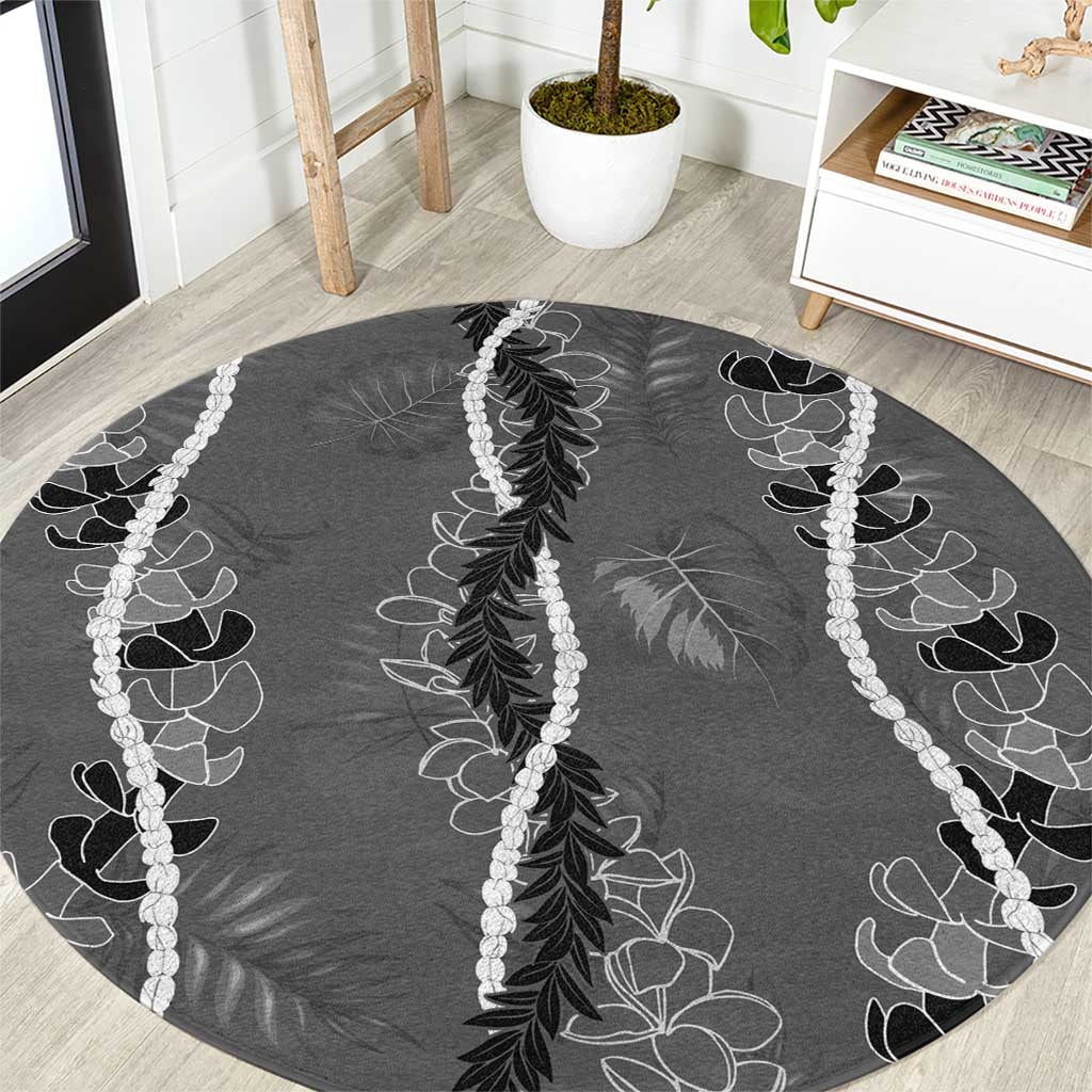 Hawaii Maile Lei Round Carpet With Gray Monstera Pattern