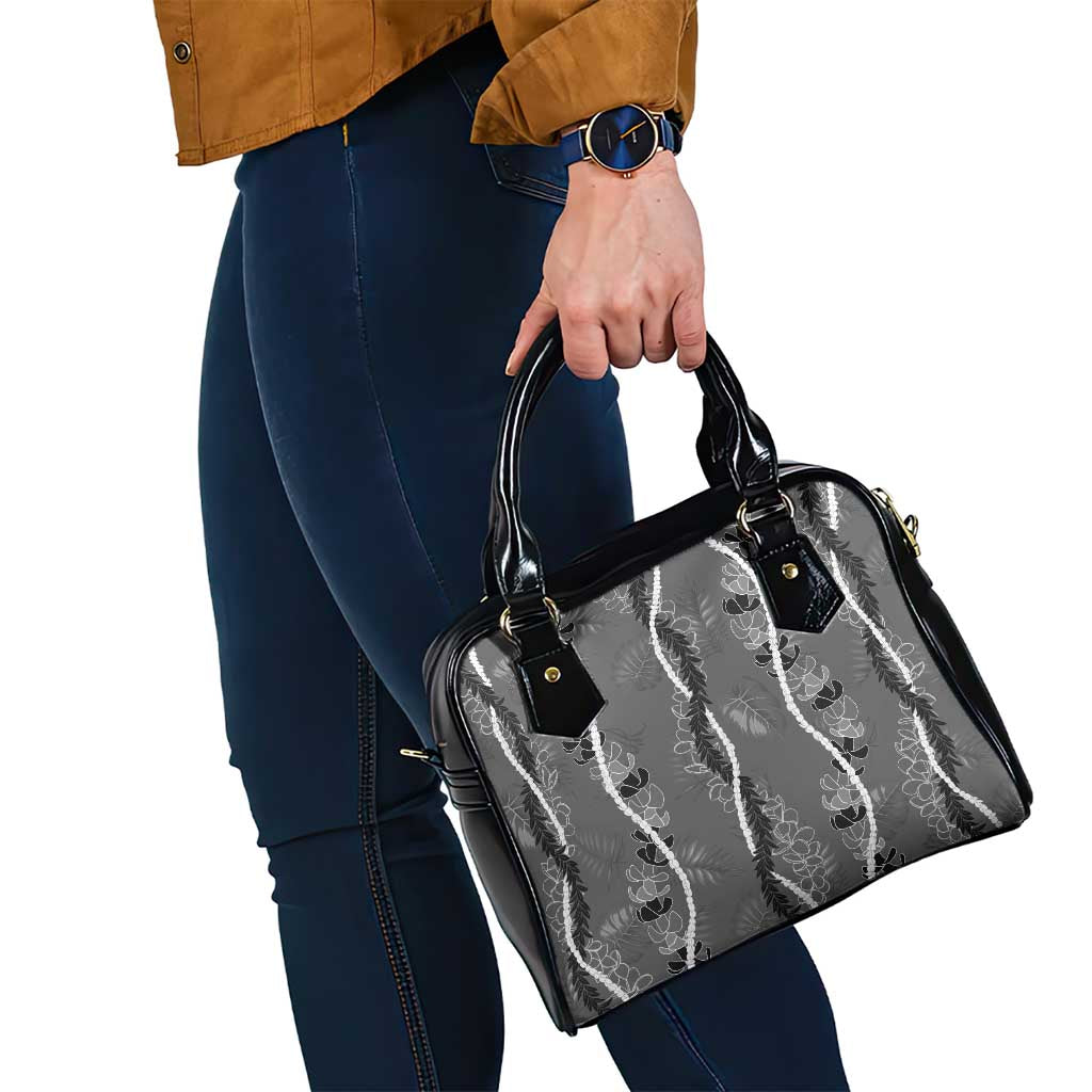 Hawaii Maile Lei Shoulder Handbag With Gray Monstera Pattern LT05 - Polynesian Pride