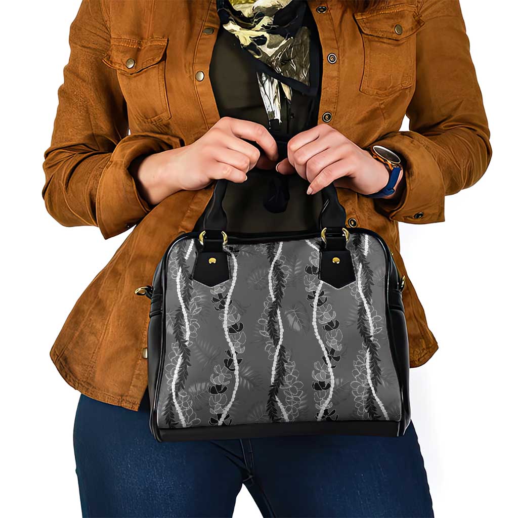 Hawaii Maile Lei Shoulder Handbag With Gray Monstera Pattern LT05 - Polynesian Pride