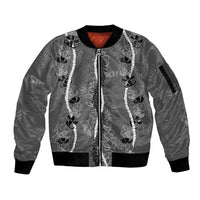 Hawaii Maile Lei Sleeve Zip Bomber Jacket With Gray Monstera Pattern LT05 Unisex Gray - Polynesian Pride