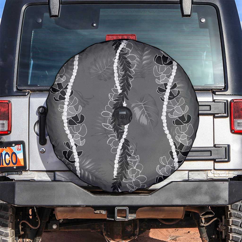 Hawaii Maile Lei Spare Tire Cover With Gray Monstera Pattern LT05 Gray - Polynesian Pride