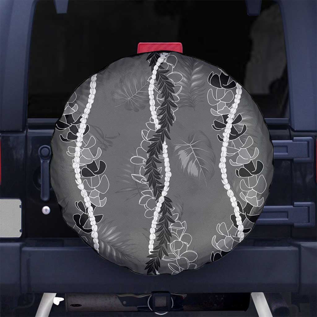 Hawaii Maile Lei Spare Tire Cover With Gray Monstera Pattern LT05 - Polynesian Pride