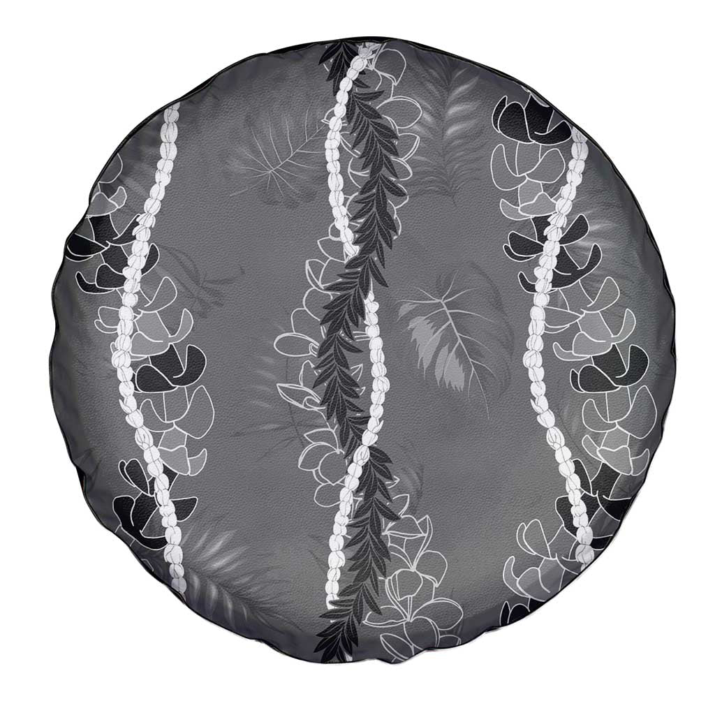 Hawaii Maile Lei Spare Tire Cover With Gray Monstera Pattern LT05 - Polynesian Pride
