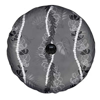 Hawaii Maile Lei Spare Tire Cover With Gray Monstera Pattern LT05 - Polynesian Pride