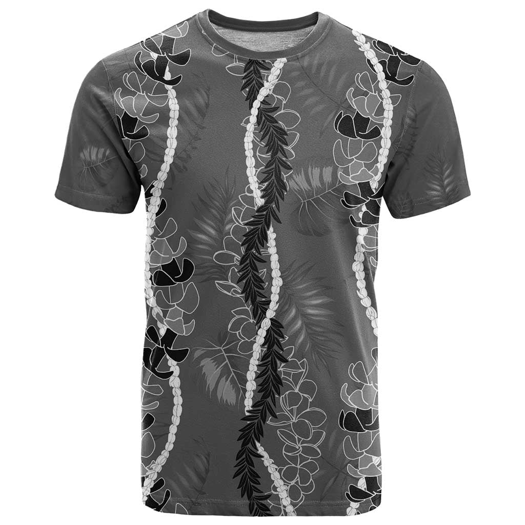 Hawaii Maile Lei T Shirt With Gray Monstera Pattern LT05 Gray - Polynesian Pride