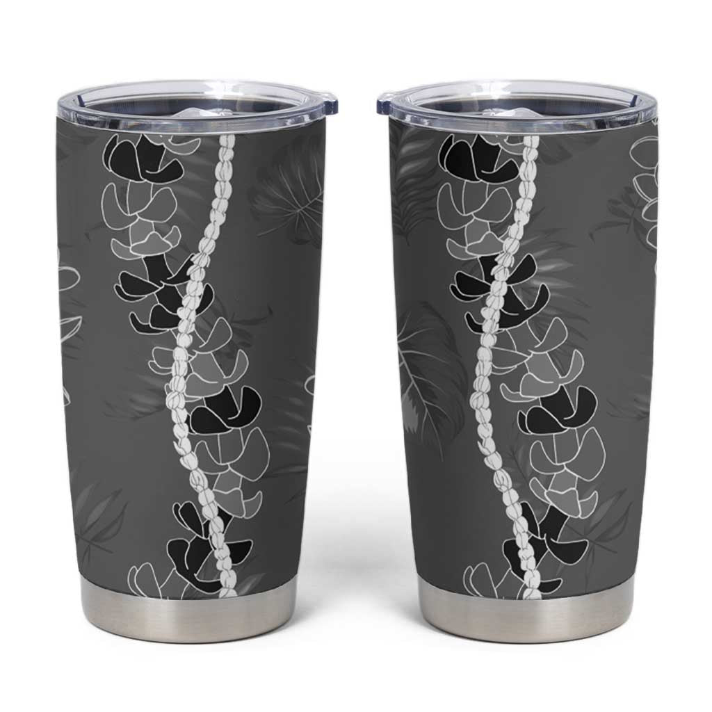 Hawaii Maile Lei Tumbler Cup With Gray Monstera Pattern LT05 Gray - Polynesian Pride