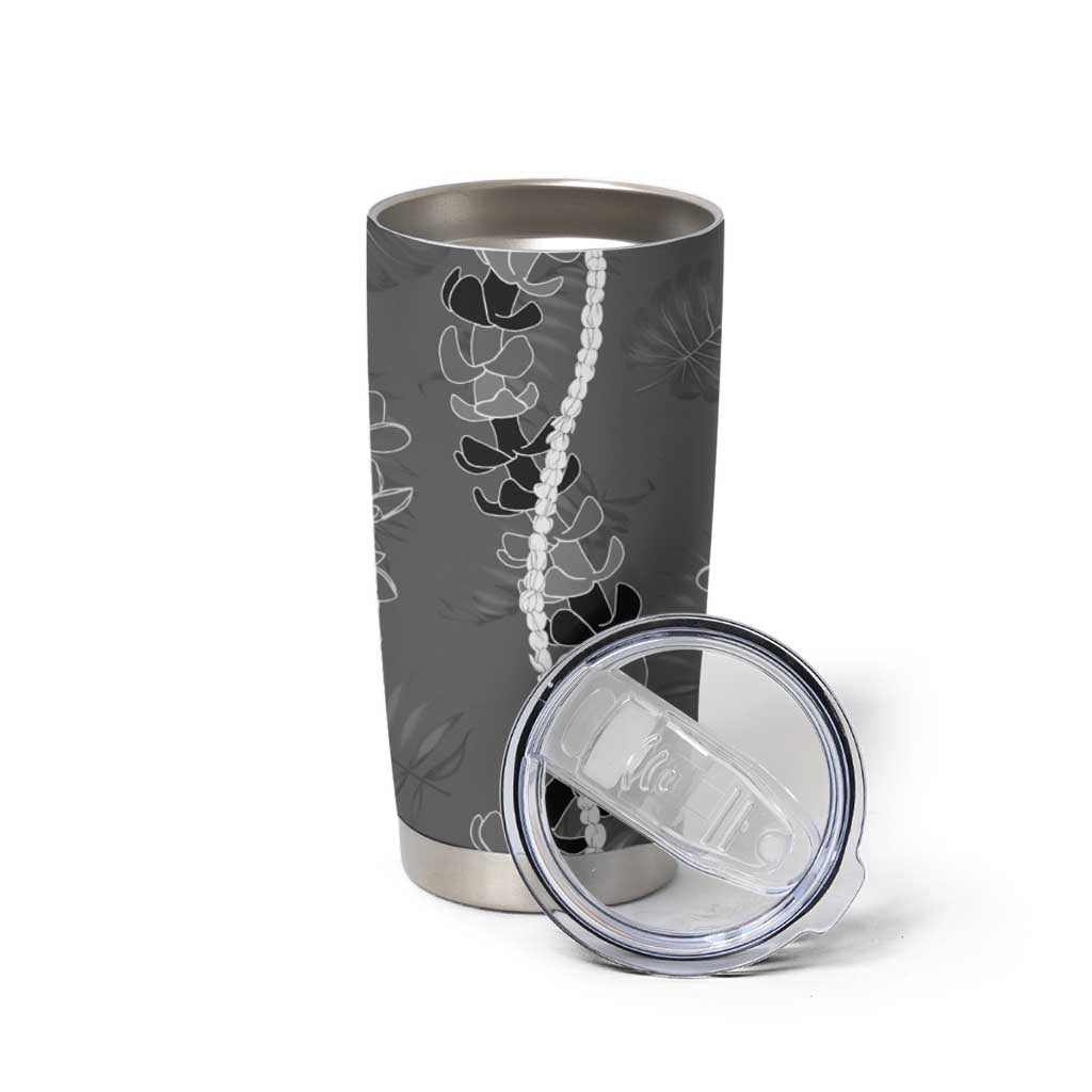 Hawaii Maile Lei Tumbler Cup With Gray Monstera Pattern LT05 - Polynesian Pride