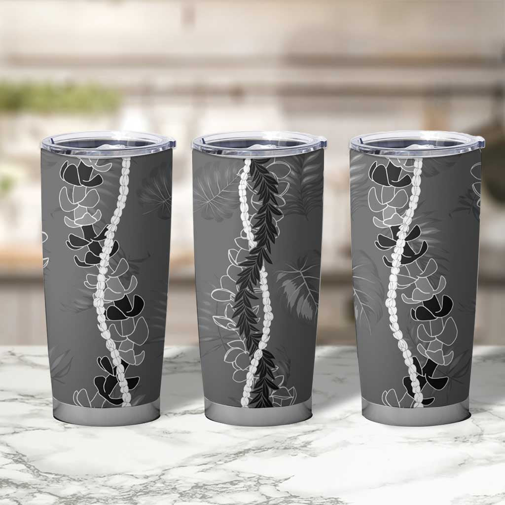 Hawaii Maile Lei Tumbler Cup With Gray Monstera Pattern LT05 - Polynesian Pride
