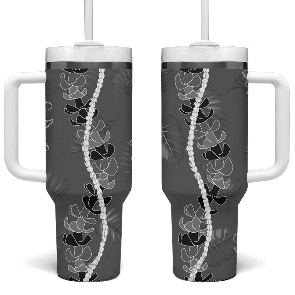 Hawaii Maile Lei Tumbler With Handle With Gray Monstera Pattern LT05 One Size: 40 oz Gray - Polynesian Pride