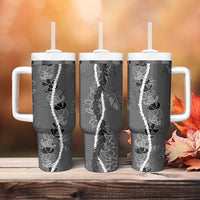 Hawaii Maile Lei Tumbler With Handle With Gray Monstera Pattern LT05 - Polynesian Pride