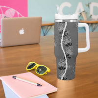 Hawaii Maile Lei Tumbler With Handle With Gray Monstera Pattern LT05 - Polynesian Pride