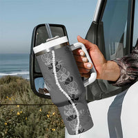 Hawaii Maile Lei Tumbler With Handle With Gray Monstera Pattern LT05 - Polynesian Pride