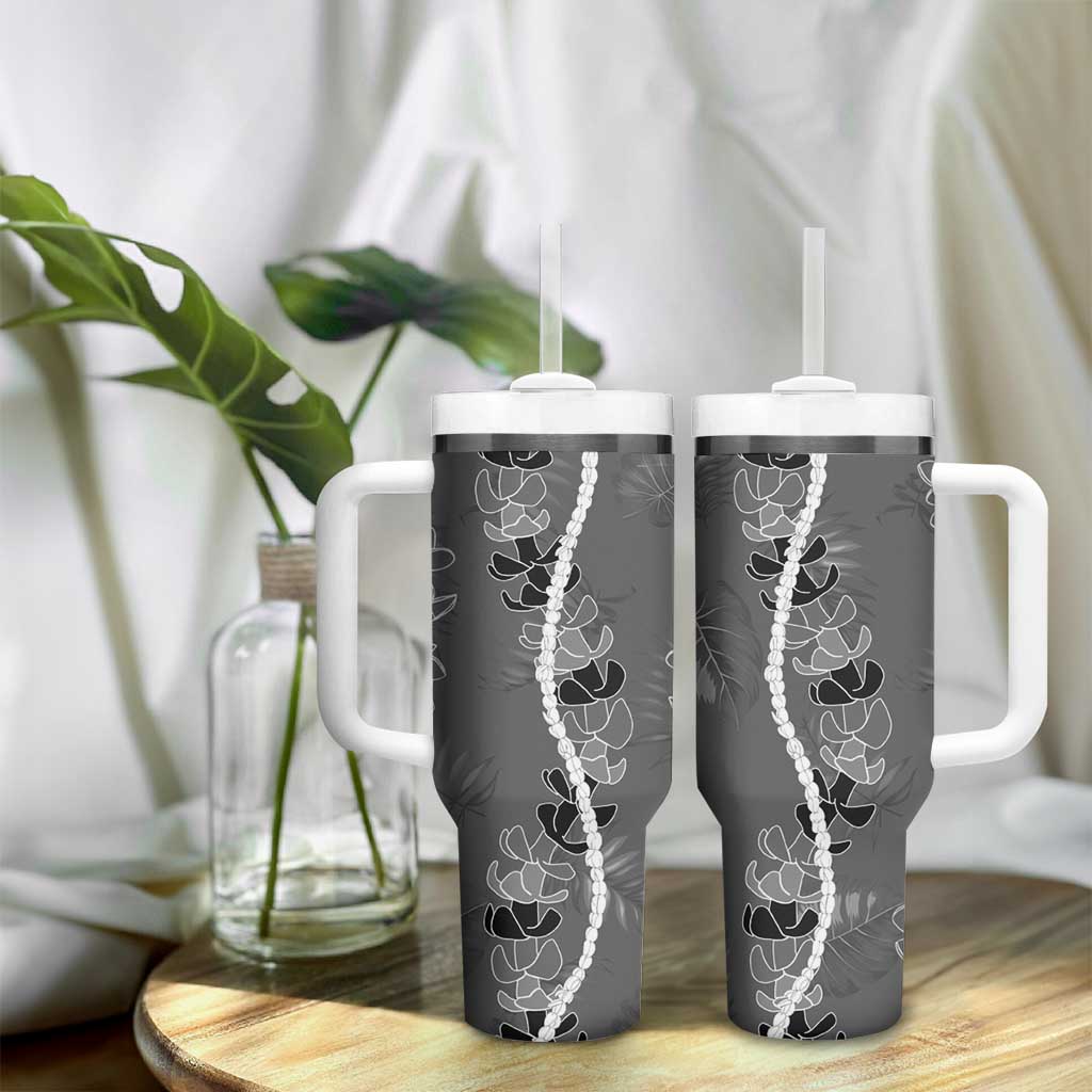 Hawaii Maile Lei Tumbler With Handle With Gray Monstera Pattern LT05 - Polynesian Pride